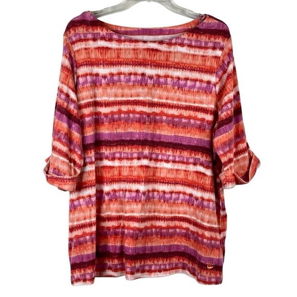 Gloria Vanderbilt Women’s Striped 3/4 Cuffed Sleeve Top 2X - Picture 1 of 10